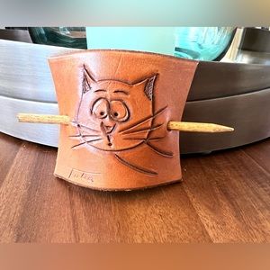 Vintage Brown Leather Cat Hair Accessory